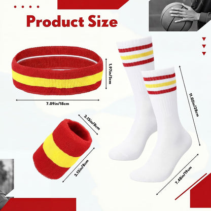 5Pcs Sweatbands Striped Socks Set Sports Headband Wristbands High Tube Socks 80s Accessories Costume for Women Men