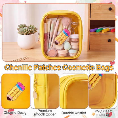 6 Pcs Back to School Gifts for Teacher Mini Clear Makeup Bags with Zipper PVC Cosmetic Pouch Yellow Crayon Makeup Bags Waterproof Pencil Pouch for Teacher Appreciation Gift