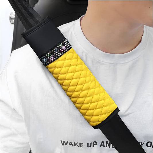 2 Pcs Auto Seat Belt Cover, Breathable Leather Shoulder Pads Protect Your Neck, Harness Pads Strap for a More Comfortable Driving, Car Accessories Compatible with Adults Kids (Yellow)