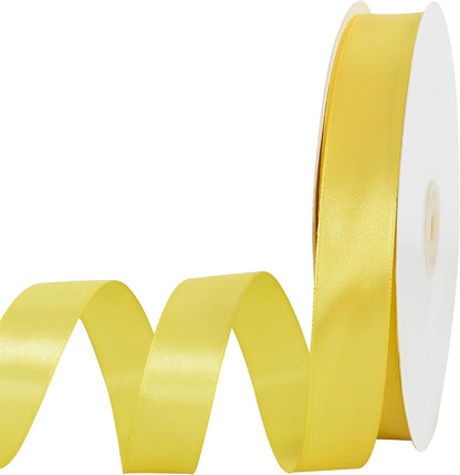 7/8 Inch x 100yds Lemon Light Yellow Satin Ribbon Gift Wrap Ribbon | Solid Frabic Ribbon for Graduation Lei Making Crafts Bows Invitations Flower Bouquets Wrap Birthday Wedding Fall Decor
