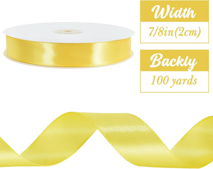 7/8 Inch x 100yds Lemon Light Yellow Satin Ribbon Gift Wrap Ribbon | Solid Frabic Ribbon for Graduation Lei Making Crafts Bows Invitations Flower Bouquets Wrap Birthday Wedding Fall Decor
