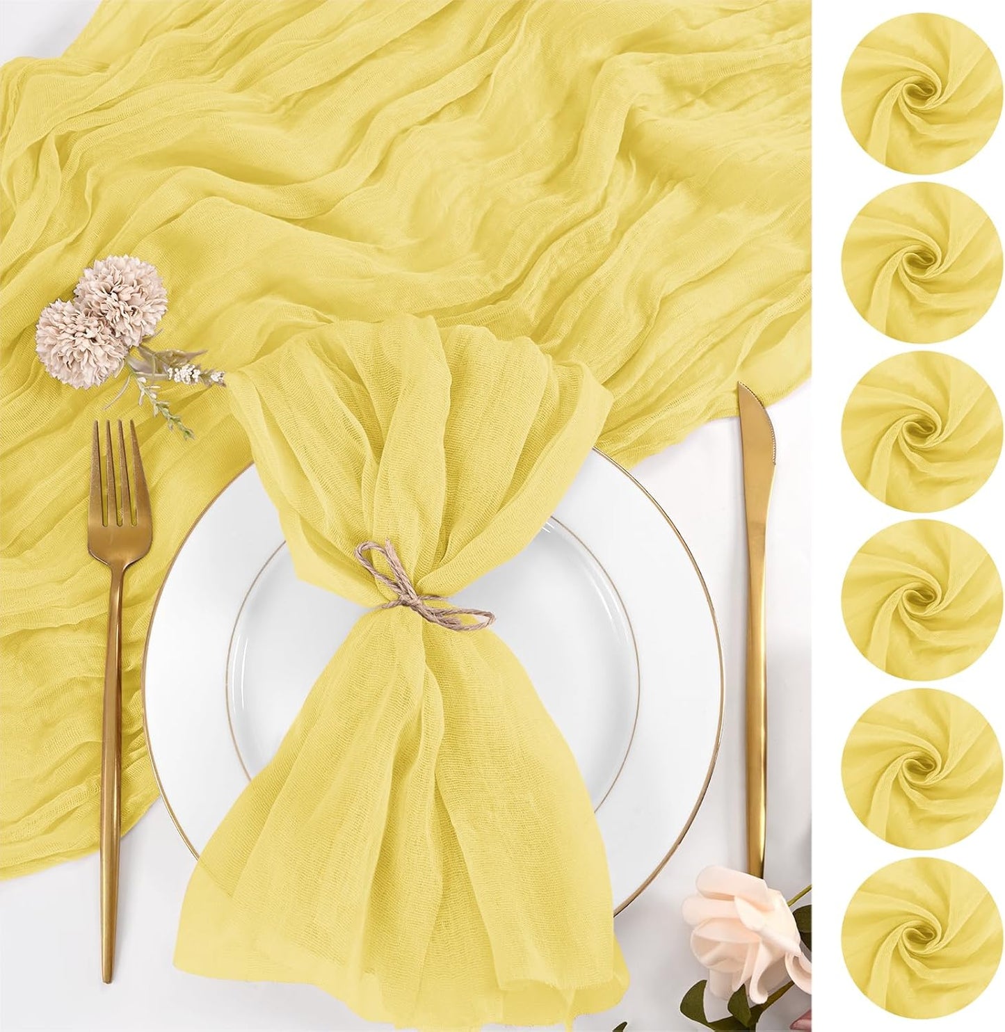 Cloth Napkins Set of 12, 20x20 Inch Yellow Cheesecloth Napkins Rustic Boho Gauze Dinner Napkin Cloth Washable Elegant Table Napkins for Wedding Party Bridal Baby Shower Table Decor