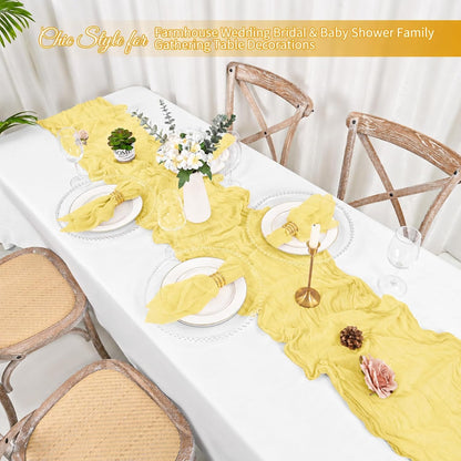 Cloth Napkins Set of 12, 20x20 Inch Yellow Cheesecloth Napkins Rustic Boho Gauze Dinner Napkin Cloth Washable Elegant Table Napkins for Wedding Party Bridal Baby Shower Table Decor