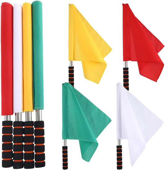 4pcs Hand Signal Soccer Referee Flags with Stainless Steel Poles for Track and Field Sports Match Officiating, 17.71 Inch, Yellow, Green, White, Red Flag for Soccer Volleyball Football