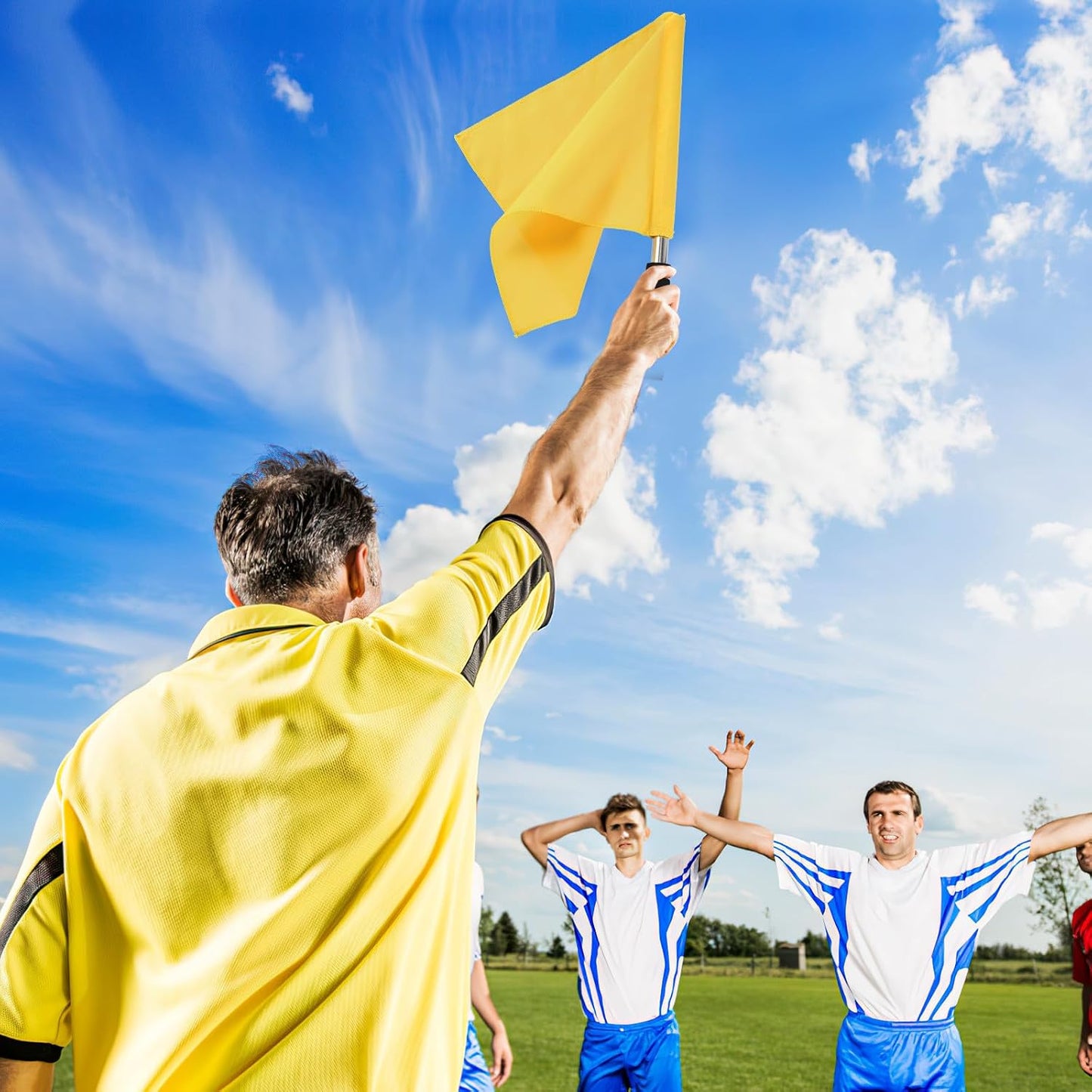 4pcs Hand Signal Soccer Referee Flags with Stainless Steel Poles for Track and Field Sports Match Officiating, 17.71 Inch, Yellow, Green, White, Red Flag for Soccer Volleyball Football