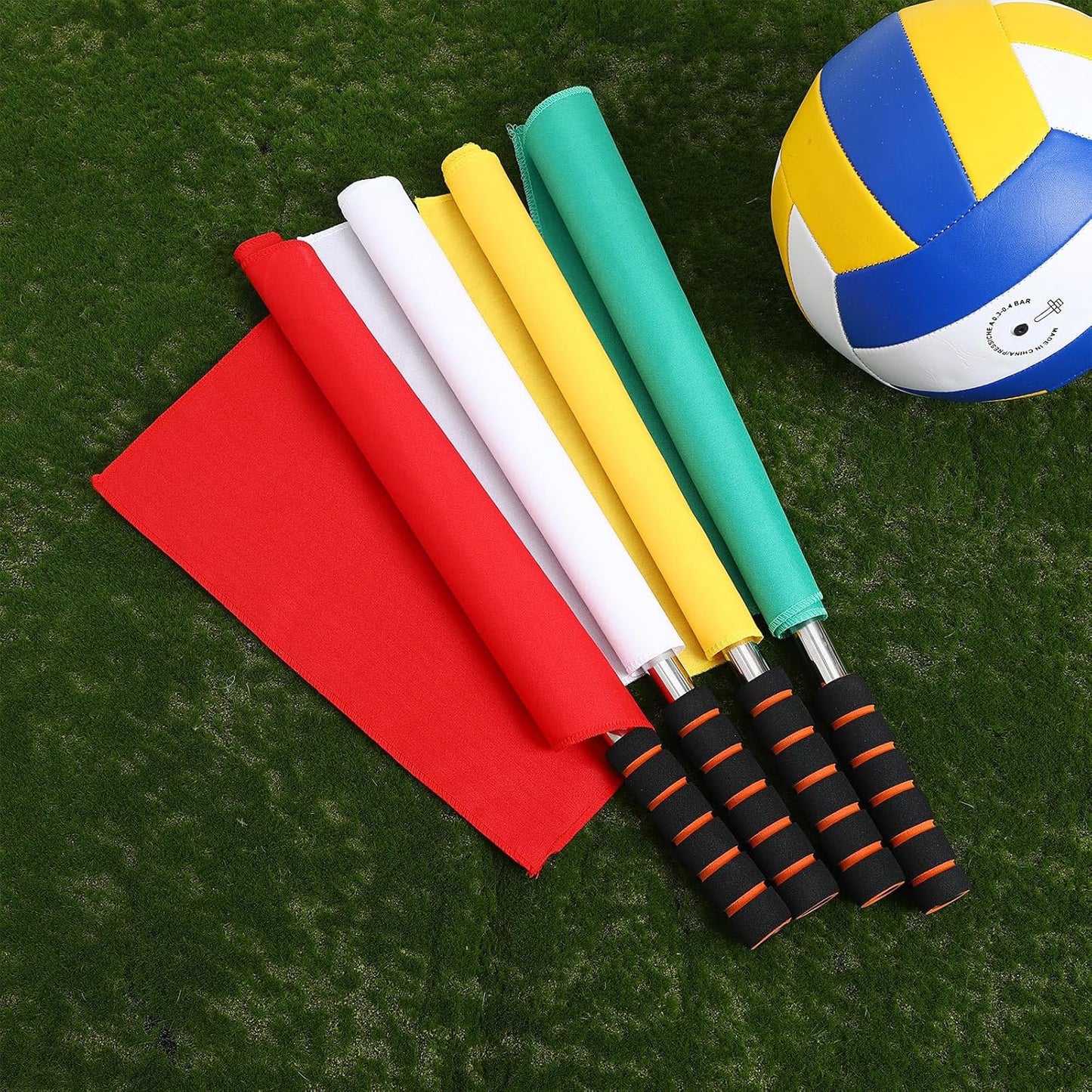 4pcs Hand Signal Soccer Referee Flags with Stainless Steel Poles for Track and Field Sports Match Officiating, 17.71 Inch, Yellow, Green, White, Red Flag for Soccer Volleyball Football