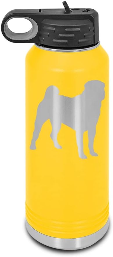 Chinese Shar-Pei Laser Engraved Water Bottle Customizable Polar Camel Stainless Steel with Straw - Dog Canine pet Yellow 32 oz