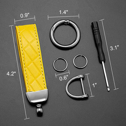 Car Keys Keychain, Leather Key Chain, Universal Decorative Car Key Holder, Anti-lost D-ring, 360 Degree Rotatable Key Fob Keychain, Keychain for Men and Women(Yellow)