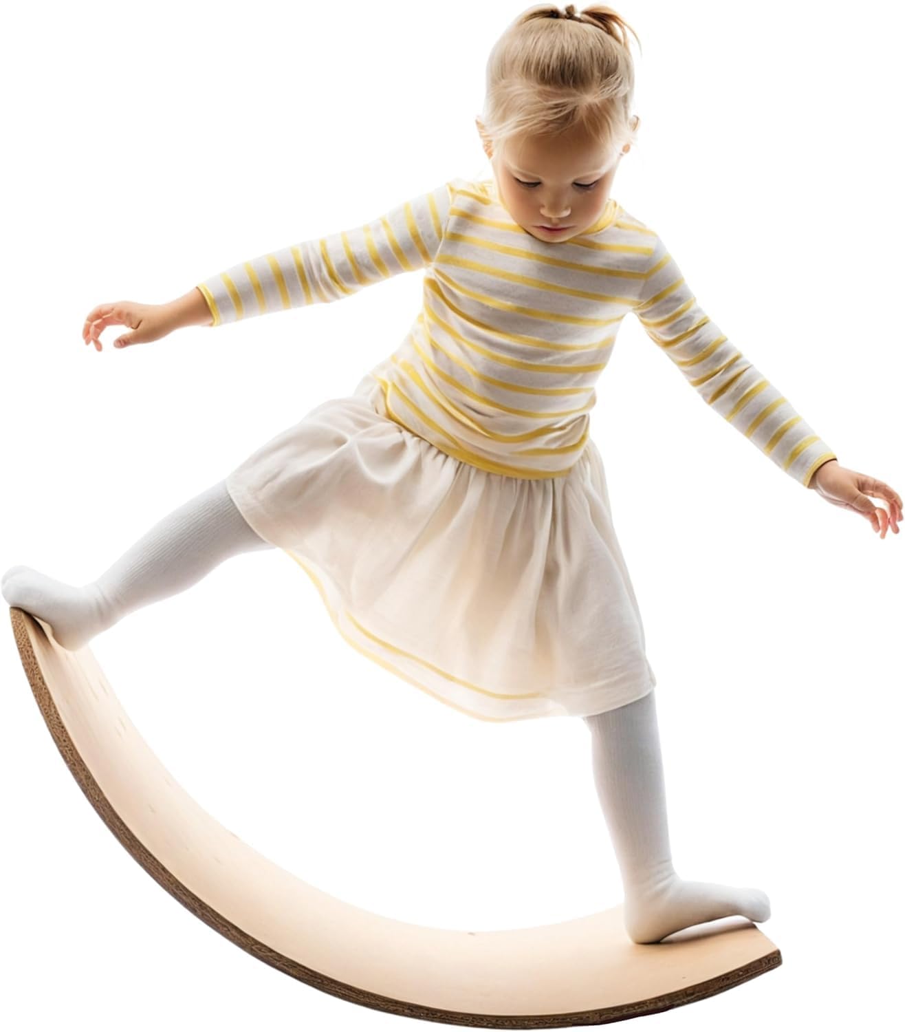 36" Wooden Balance Board – Natural Curvy Wobble Board for Kids, Toddlers & Adults, Montessori Rocker Toy, Yoga Trainer for Office, Home, Classroom Use