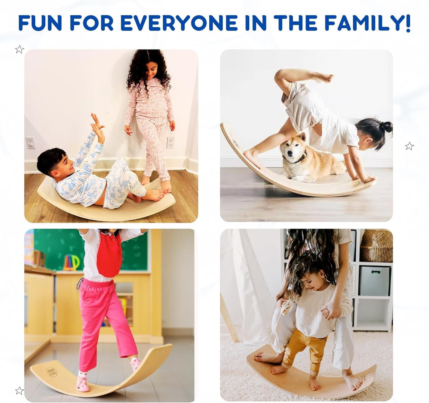 36" Wooden Balance Board – Natural Curvy Wobble Board for Kids, Toddlers & Adults, Montessori Rocker Toy, Yoga Trainer for Office, Home, Classroom Use