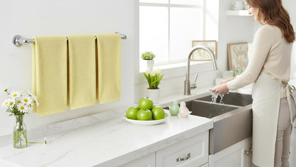 Light Butter Yellow Kitchen Hand Dish Towels: Oversized 28" x 18",100% Cotton Cloth Soft Cleaning Drying Absorbent Textured Design, Set of 3 Multipurpose for Everyday Use (Pale Yellow)
