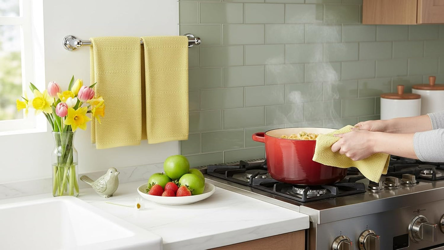 Light Butter Yellow Kitchen Hand Dish Towels: Oversized 28" x 18",100% Cotton Cloth Soft Cleaning Drying Absorbent Textured Design, Set of 3 Multipurpose for Everyday Use (Pale Yellow)