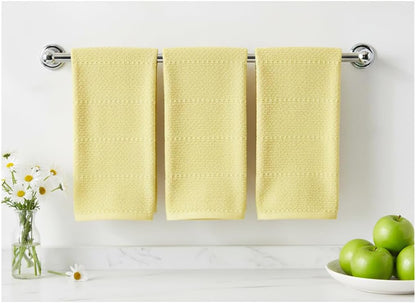 Light Butter Yellow Kitchen Hand Dish Towels: Oversized 28" x 18",100% Cotton Cloth Soft Cleaning Drying Absorbent Textured Design, Set of 3 Multipurpose for Everyday Use (Pale Yellow)