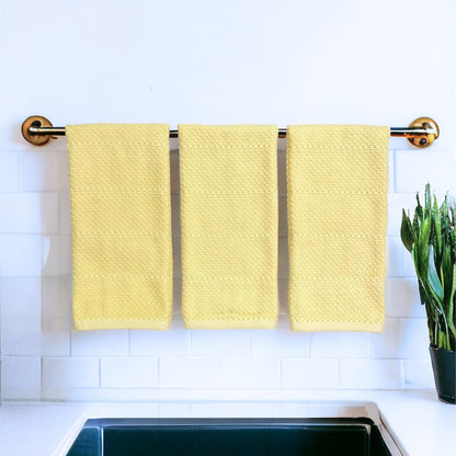 Light Butter Yellow Kitchen Hand Dish Towels: Oversized 28" x 18",100% Cotton Cloth Soft Cleaning Drying Absorbent Textured Design, Set of 3 Multipurpose for Everyday Use (Pale Yellow)