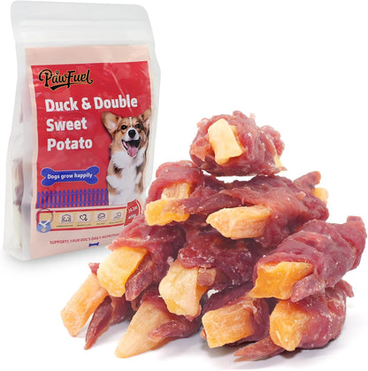Dog Treats Duck Wrapped Yellow Purple Sweet Potato Chews 14.11oz | High-protein healthy for dental care, training & rewards. Thick cut, easy to break for Small, Medium & Large,even picky pups