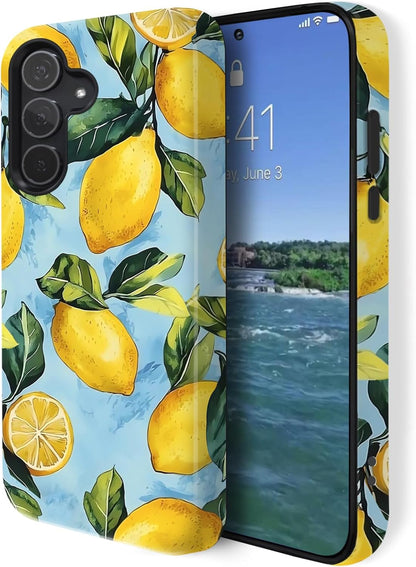 Compatible for Samsung Galaxy S24 FE 5G Case,Double Layer Shockproof Protection Heavy Duty Phone Cover,Lemon