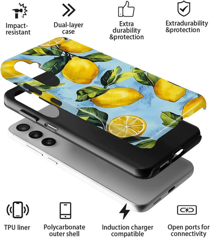 Compatible for Samsung Galaxy S24 FE 5G Case,Double Layer Shockproof Protection Heavy Duty Phone Cover,Lemon