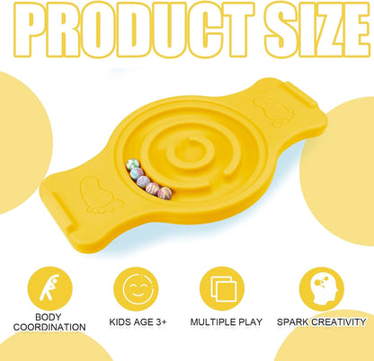 Maze Balance Board for Kids Plastic Rocker Wobble Board with Mini Balls Load 220lb Balance Game with Handles for Toddler Balancing Exercise Equipment Game, 24.5 x 11.8 Inch (Yellow)