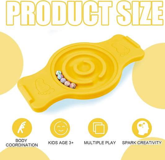 Maze Balance Board for Kids Plastic Rocker Wobble Board with Mini Balls Load 220lb Balance Game with Handles for Toddler Balancing Exercise Equipment Game, 24.5 x 11.8 Inch (Yellow)