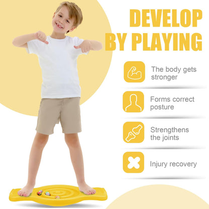 Maze Balance Board for Kids Plastic Rocker Wobble Board with Mini Balls Load 220lb Balance Game with Handles for Toddler Balancing Exercise Equipment Game, 24.5 x 11.8 Inch (Yellow)