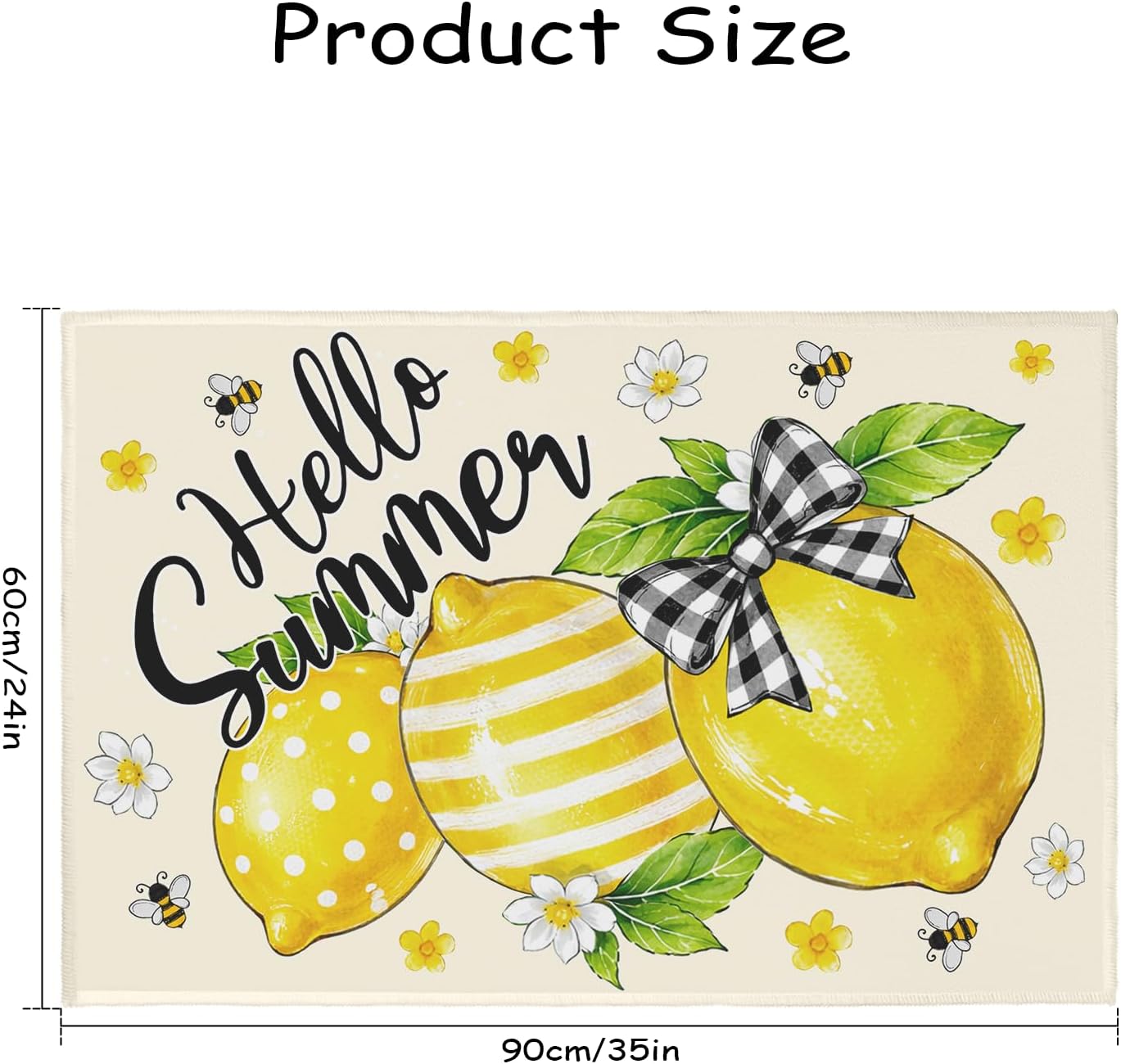 Lemon Welcome Mat Hello Summer Citrus Door Mat Yellow Fruit Kitchen Rug 24x35 Inch Washable Area Rugs Non Slip Rubber Backing Carpet for Front Door Entrance Bathroom Laundry Room