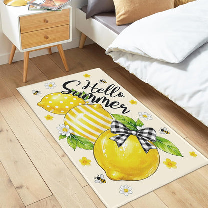 Lemon Welcome Mat Hello Summer Citrus Door Mat Yellow Fruit Kitchen Rug 24x35 Inch Washable Area Rugs Non Slip Rubber Backing Carpet for Front Door Entrance Bathroom Laundry Room