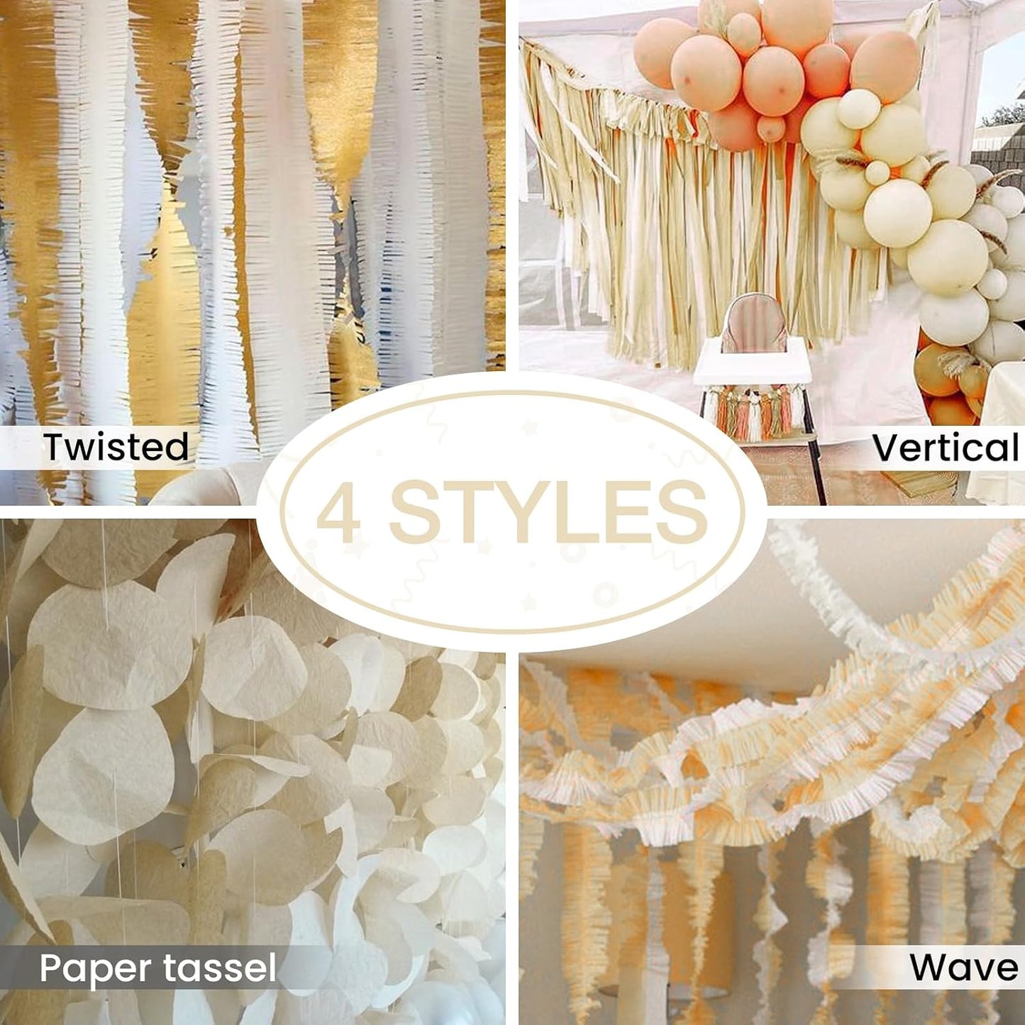 Light Yellow Pale Pastel Yellow Crepe Paper Streamers 4pcs 328 FT | Birthday Graduation Engagement Baby Shower Summer Sunflower Little Cutie Wedding Bridal Shower Party Decorations - Colors B