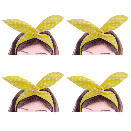 4PCS Yellow Headband for Girls and Women Polka Dot Headbands Retro 50s Hair Bow Wire Headband Vintage Hairband Hair Accessories (Yellow)