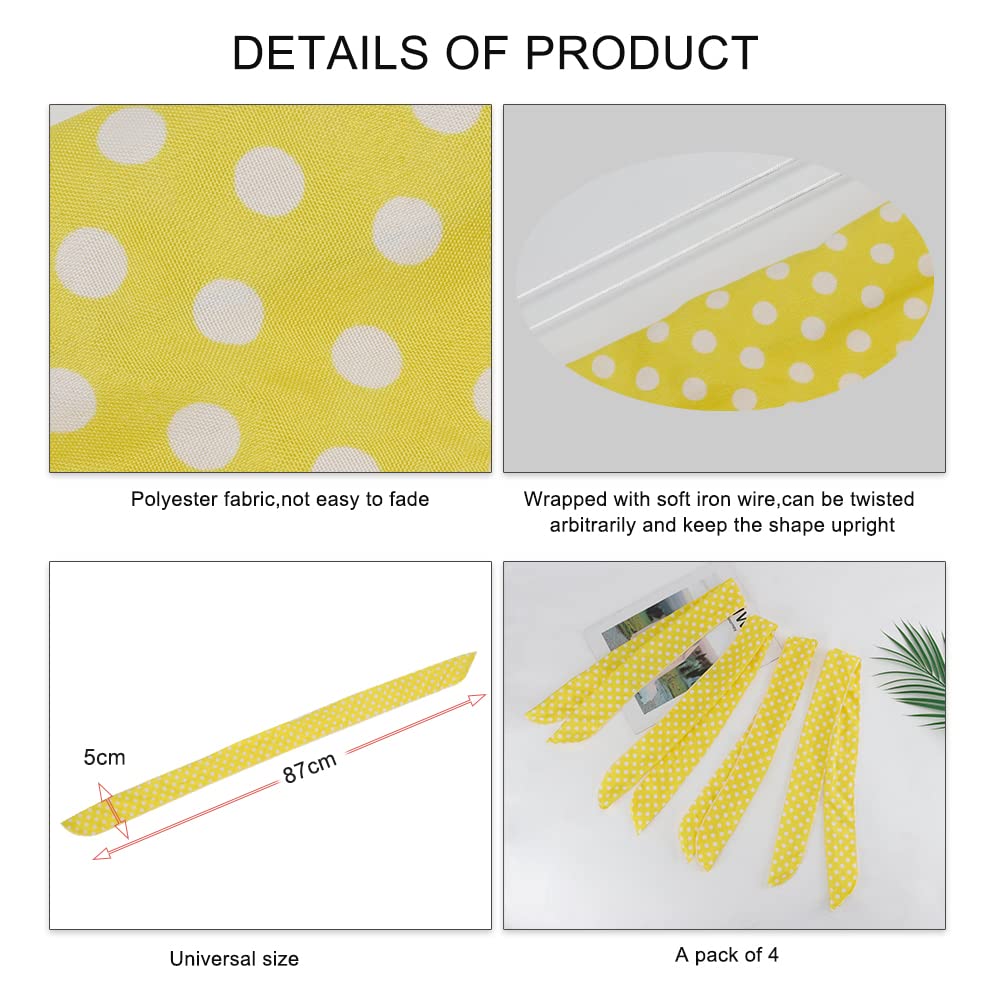4PCS Yellow Headband for Girls and Women Polka Dot Headbands Retro 50s Hair Bow Wire Headband Vintage Hairband Hair Accessories (Yellow)