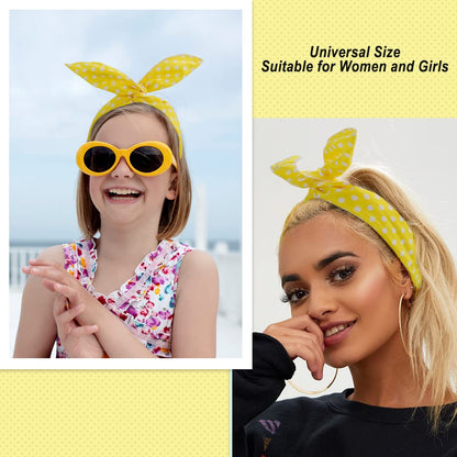 4PCS Yellow Headband for Girls and Women Polka Dot Headbands Retro 50s Hair Bow Wire Headband Vintage Hairband Hair Accessories (Yellow)