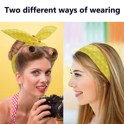 4PCS Yellow Headband for Girls and Women Polka Dot Headbands Retro 50s Hair Bow Wire Headband Vintage Hairband Hair Accessories (Yellow)