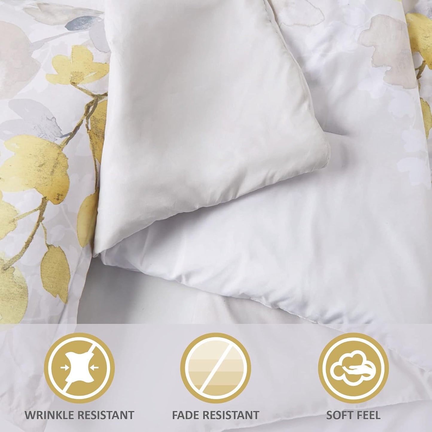 Bed in A Bag - Trendy Casual Design Cozy Comforter with Complete Sheet Set with Side Pocket, All Season Cover, Matching Shams, King, Alexis, Leaf Yellow 9 Piece