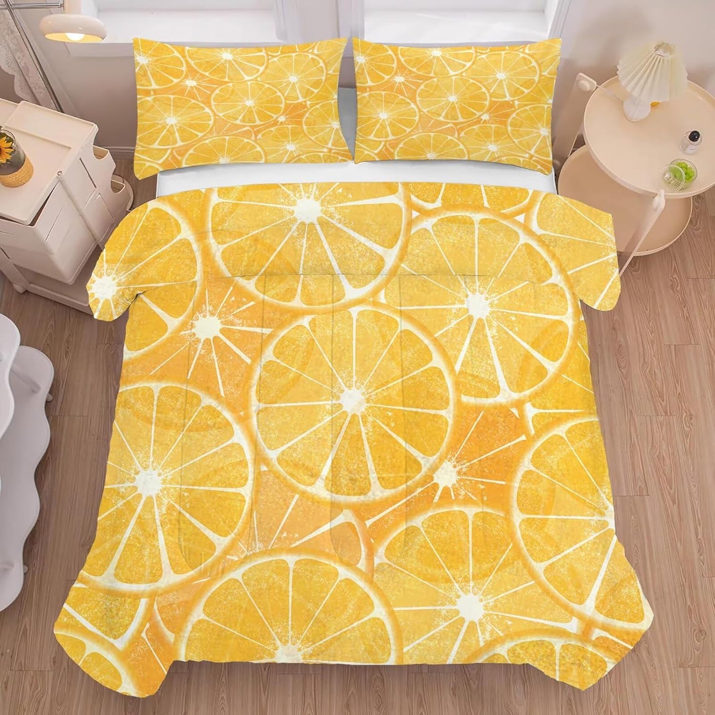 Citrus Fruit Bedding Set Full/Queen Yellow Comforter for Girls Women Bedroom Juicy Fresh Summer Lemon Quilt Bed Set 1 Comforter 2 Pillowcases