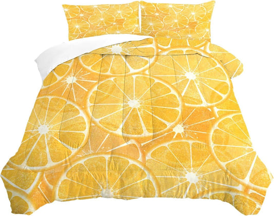 Citrus Fruit Bedding Set Full/Queen Yellow Comforter for Girls Women Bedroom Juicy Fresh Summer Lemon Quilt Bed Set 1 Comforter 2 Pillowcases