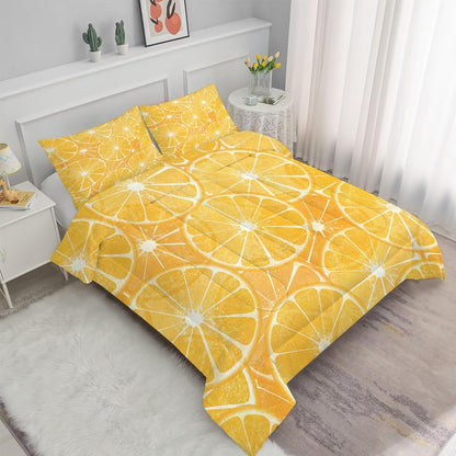 Citrus Fruit Bedding Set Full/Queen Yellow Comforter for Girls Women Bedroom Juicy Fresh Summer Lemon Quilt Bed Set 1 Comforter 2 Pillowcases