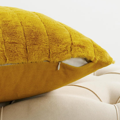 Striped Throw Blanket and Pillow Covers Set (No Inserts) for Couch and Bed, Plush Warm Lightweight Fuzzy Faux Fur Blanket for All Seasons (50" x 60", Mustard Yellow)