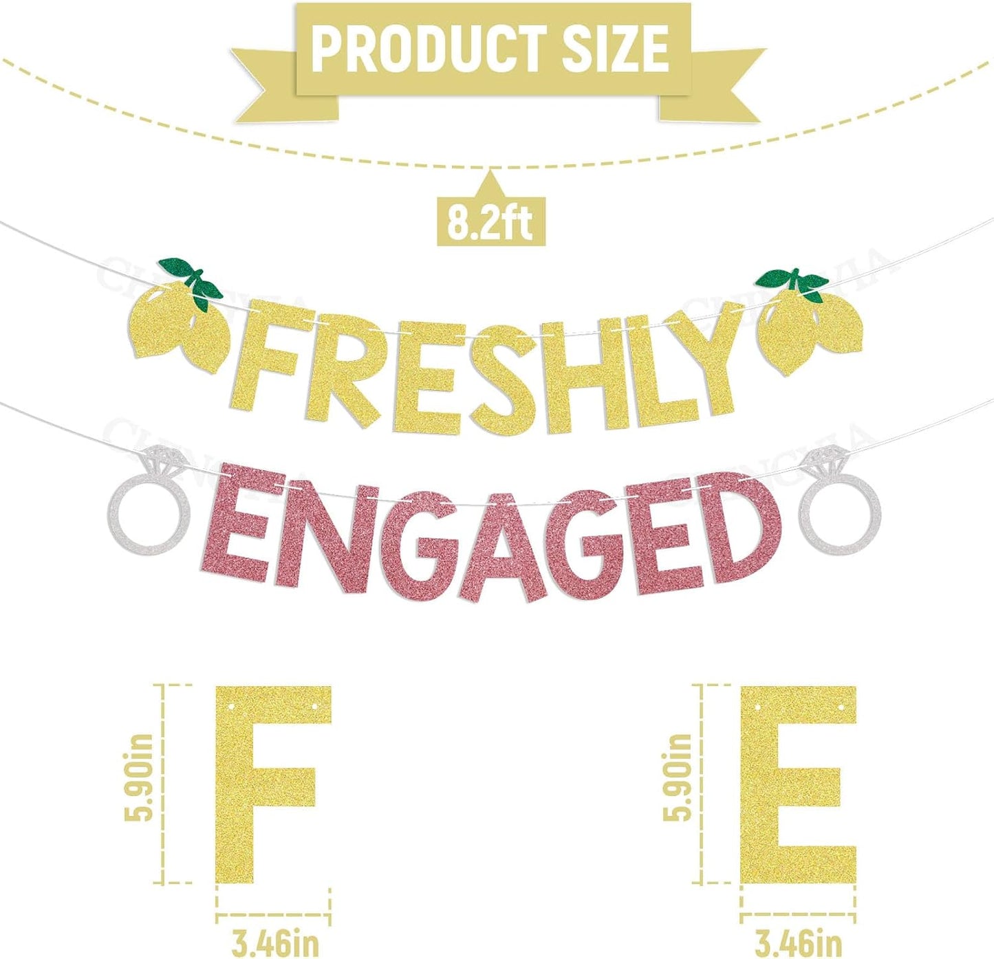 Lemon Theme Bachelorette Party Decor - Freshly Engaged Banner - She Found Her Main Squeeze Sign, Lemon Citrus Theme Bridal Shower Decorations Gold & Pink Glitter