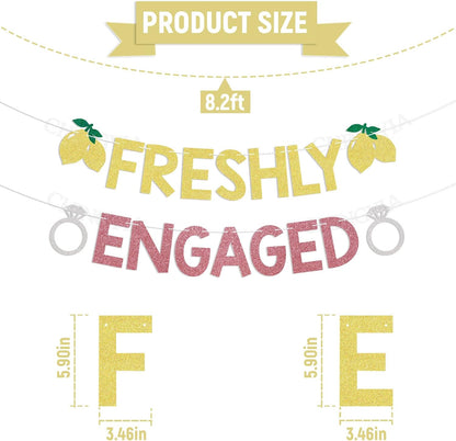 Lemon Theme Bachelorette Party Decor - Freshly Engaged Banner - She Found Her Main Squeeze Sign, Lemon Citrus Theme Bridal Shower Decorations Gold & Pink Glitter
