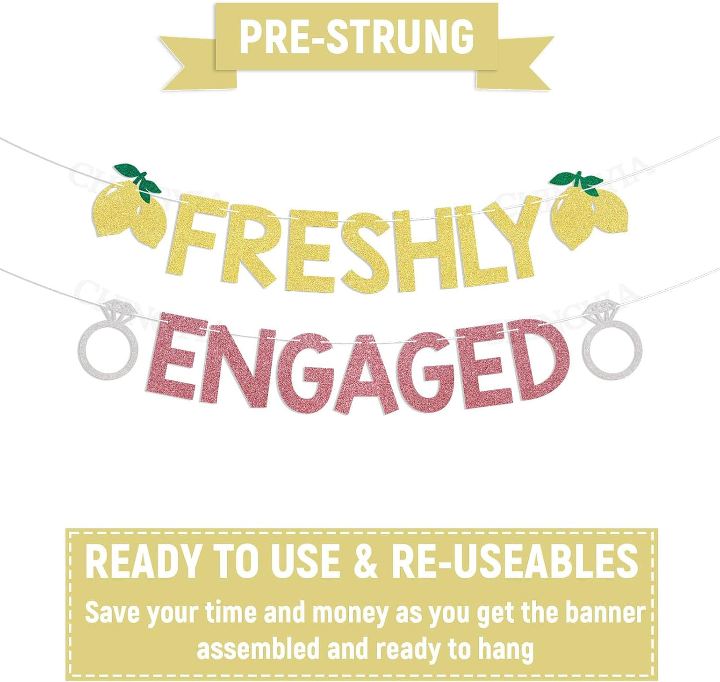 Lemon Theme Bachelorette Party Decor - Freshly Engaged Banner - She Found Her Main Squeeze Sign, Lemon Citrus Theme Bridal Shower Decorations Gold & Pink Glitter
