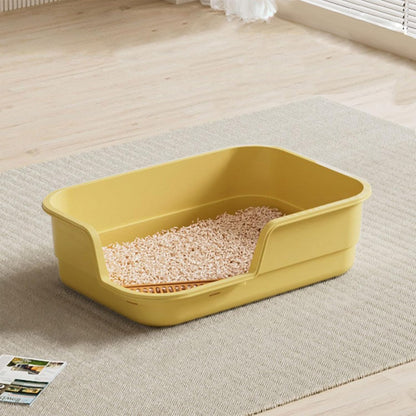 Semi Enclosed Cat Litter Box with High Sides, High Wall Low Entry Litter Box for Senior Cats, Durable Plastic Easy Clean Extra Large Cat Litter for Indoor Pet Potty (Yellow)