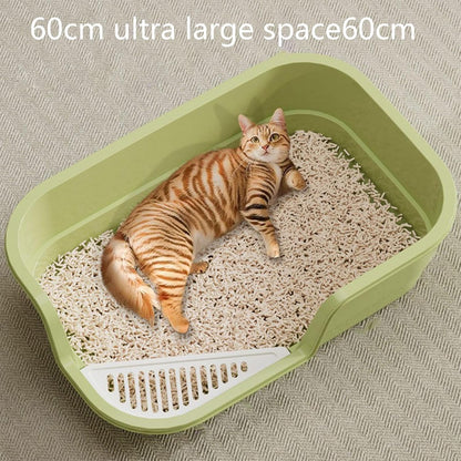 Semi Enclosed Cat Litter Box with High Sides, High Wall Low Entry Litter Box for Senior Cats, Durable Plastic Easy Clean Extra Large Cat Litter for Indoor Pet Potty (Yellow)
