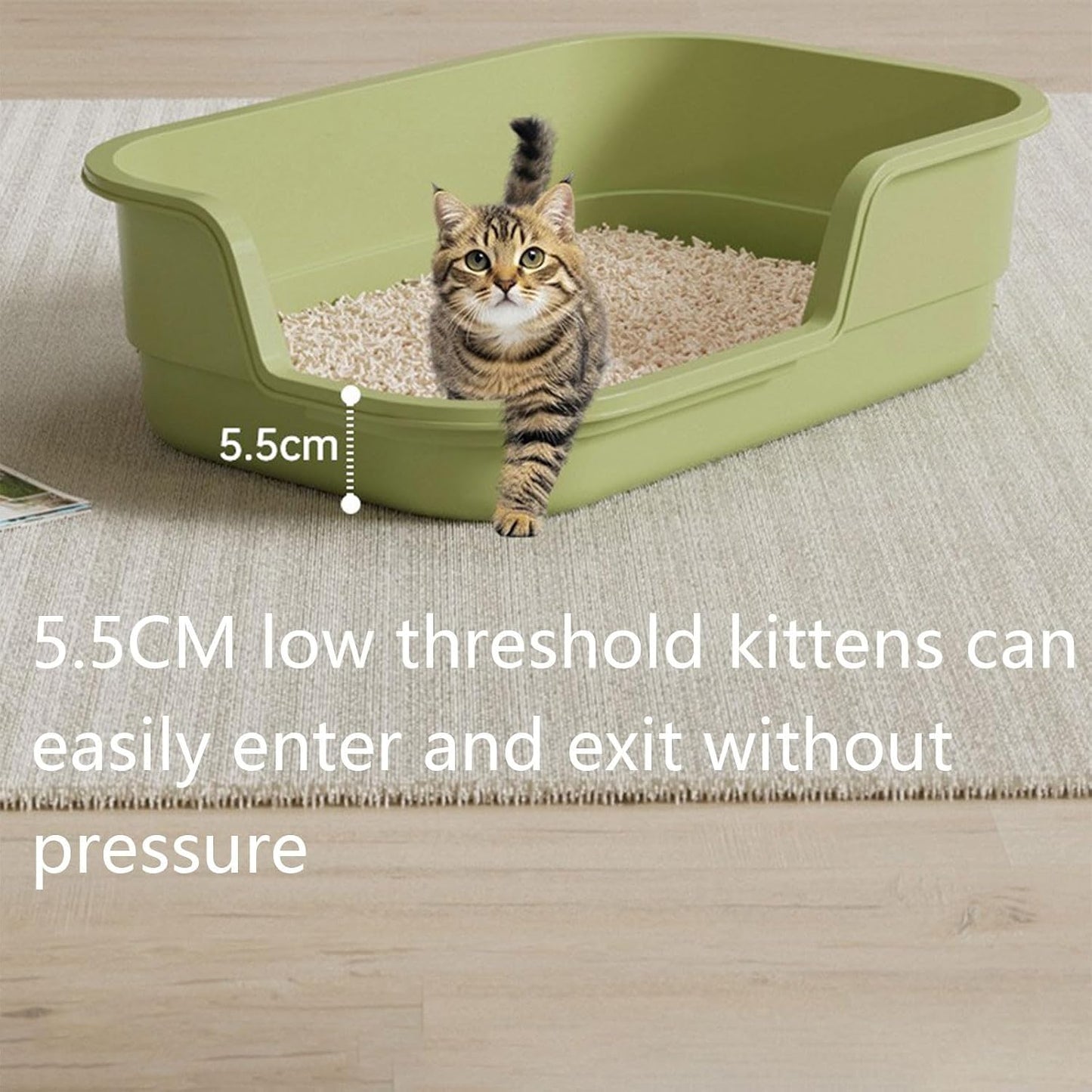 Semi Enclosed Cat Litter Box with High Sides, High Wall Low Entry Litter Box for Senior Cats, Durable Plastic Easy Clean Extra Large Cat Litter for Indoor Pet Potty (Yellow)