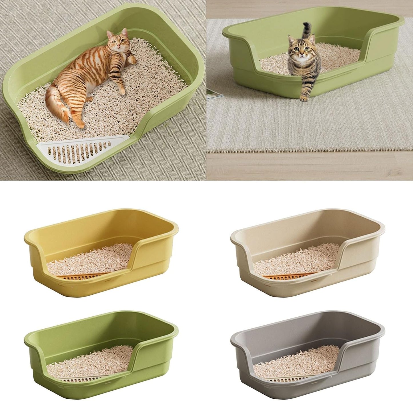 Semi Enclosed Cat Litter Box with High Sides, High Wall Low Entry Litter Box for Senior Cats, Durable Plastic Easy Clean Extra Large Cat Litter for Indoor Pet Potty (Yellow)