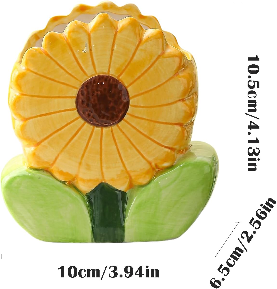 Ceramic Flower Makeup Brush Holder for Women Girls, Cute Pen Pencil Cup Pot for Desk Organizer, Bathroom Toothbrush Holder Home Office Decor (Yellow Sunflower)