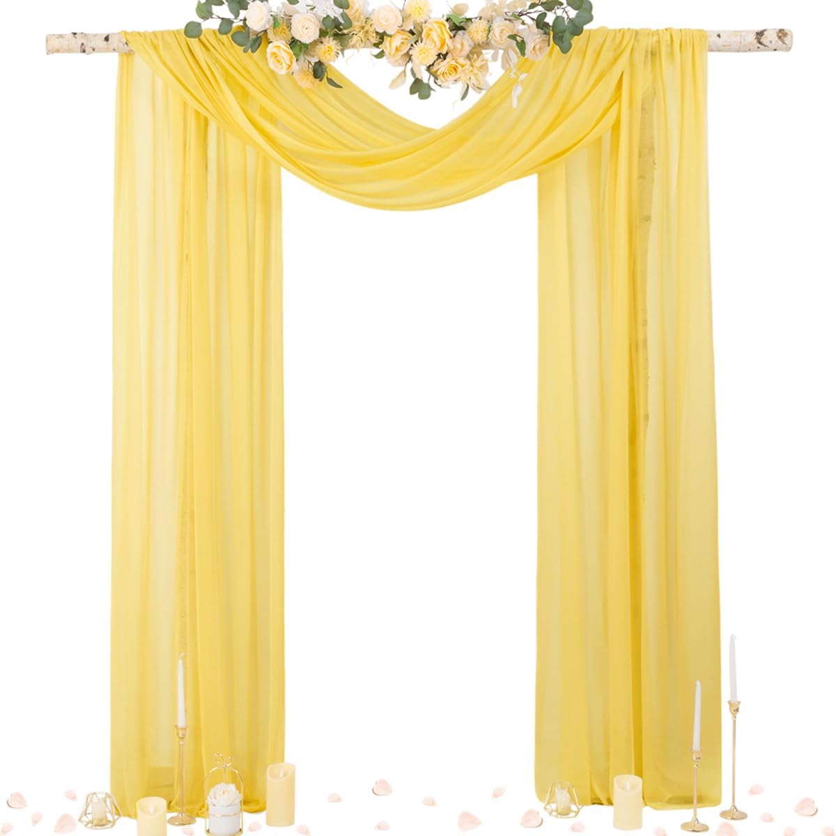 Wedding Arch Draping Fabric Sheer Curtain Drapes Birthday Party Home Decor | Yellow 29" x 20FT 2 Panels Outdoor Drapes Extra Long for Bridal Baby Shower Ceremony Decor