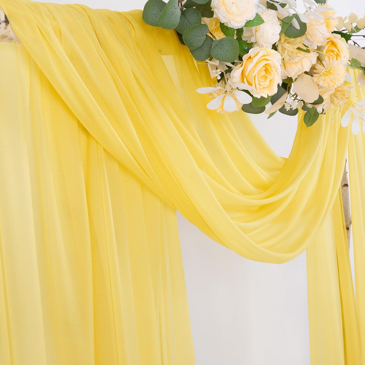 Wedding Arch Draping Fabric Sheer Curtain Drapes Birthday Party Home Decor | Yellow 29" x 20FT 2 Panels Outdoor Drapes Extra Long for Bridal Baby Shower Ceremony Decor
