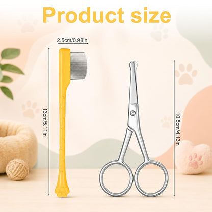 2 Pcs Dog Tear Stain Remover Comb with Pet Grooming Round Tip Scissors Stainless Steel Dog Eye Comb Pets Grooming Tool Stress-free Tear Stain Remover for Pet Facial Eye Area