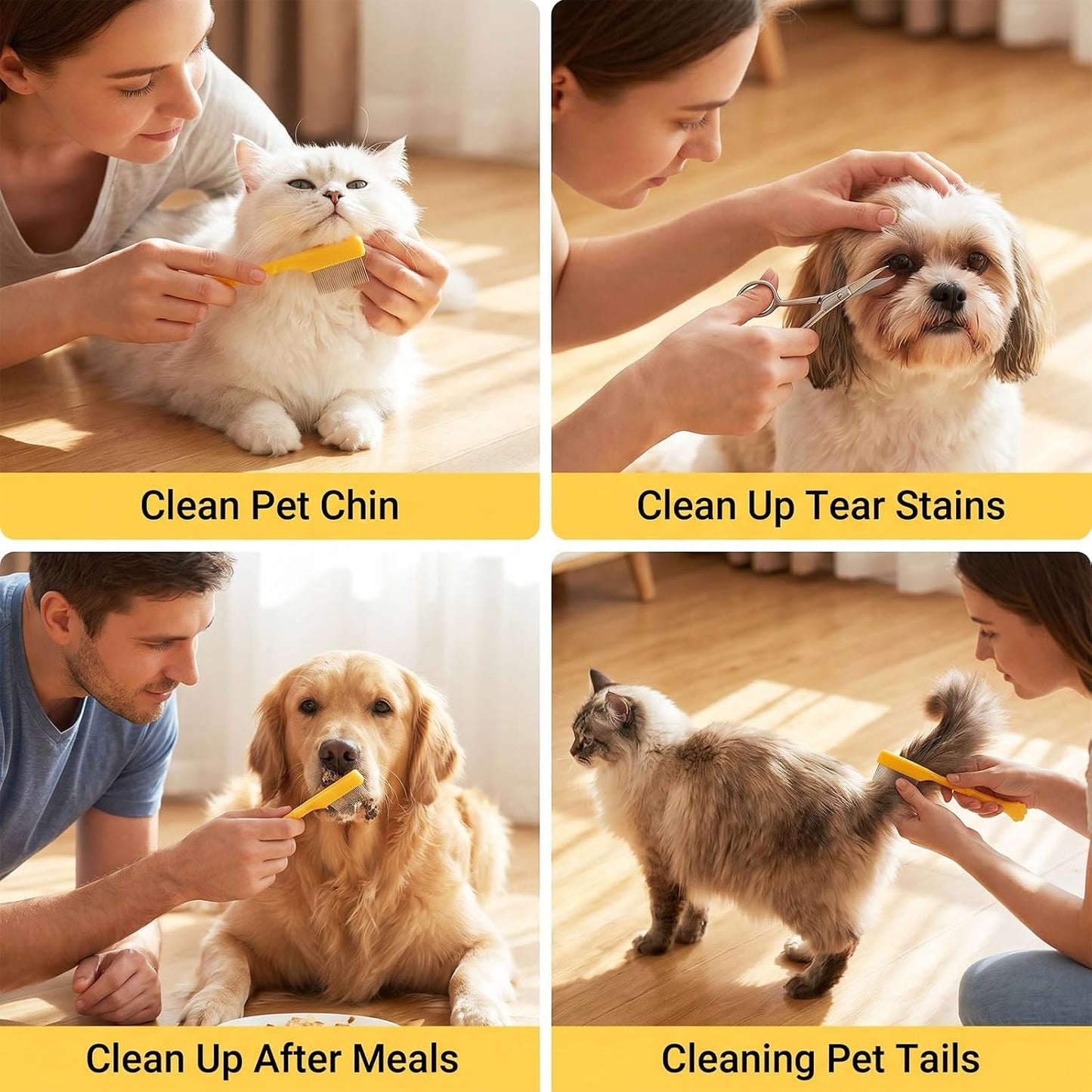2 Pcs Dog Tear Stain Remover Comb with Pet Grooming Round Tip Scissors Stainless Steel Dog Eye Comb Pets Grooming Tool Stress-free Tear Stain Remover for Pet Facial Eye Area