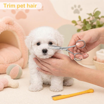 2 Pcs Dog Tear Stain Remover Comb with Pet Grooming Round Tip Scissors Stainless Steel Dog Eye Comb Pets Grooming Tool Stress-free Tear Stain Remover for Pet Facial Eye Area
