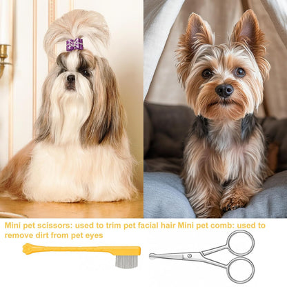 2 Pcs Dog Tear Stain Remover Comb with Pet Grooming Round Tip Scissors Stainless Steel Dog Eye Comb Pets Grooming Tool Stress-free Tear Stain Remover for Pet Facial Eye Area